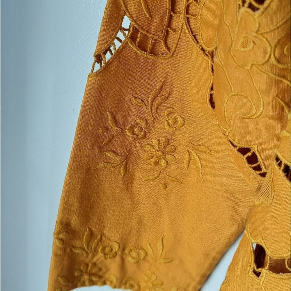Free People Eyelet Linen Susanna Autumn Marigold Duster Jacket XS NWOT - Picture 11 of 15